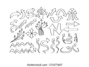 arrows icons set by hand drawing idea 