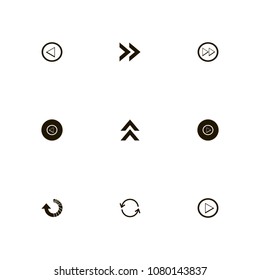 Arrows icons set. circulation, play button, up arrows and upload