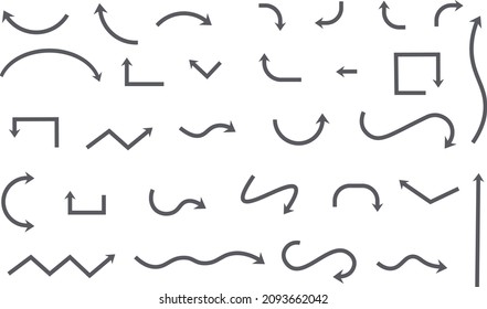 
Filas de iconos ajustadas. Colección de cursores negros de varias formas. Apuntar hacia abajo, arriba, de izquierda a derecha. Sencillos signos, diferentes formas aisladas en fondo blanco. Imagen del vector