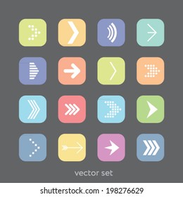 Arrows icons set - colorful on rounded restangles