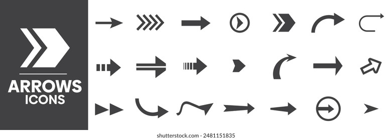 Arrows Icons Set, Containing All Arrows Icons Outlines, Vector Illustration Collection Editable eps10