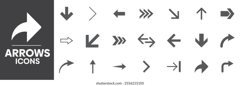 Arrows Icons Set, Containing All Arrows Icons Outlines, Vector Illustration Collection Editable eps10