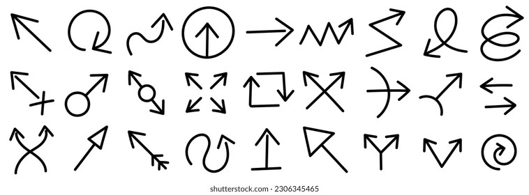 Arrows icons set contour line. Editable outline.