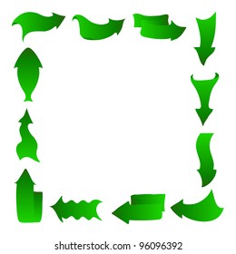 Arrows icons set of different abstract forms, green recycling concept, isolated on white. Vector