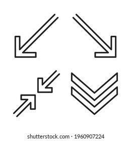 Arrows icons set = down left arrow, down right arrow, minimize, down. Perfect for website mobile app, app icons, presentation, illustration and any other projects.