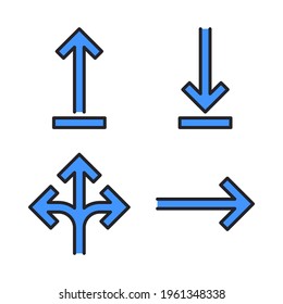 arrows icons set (Filled Line) = upload, download, right, junction. Perfect for website mobile app, app icons, presentation, illustration and any other projects.