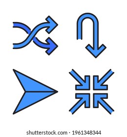 Filas de iconos ajustadas (Línea rellena)= barrido, giro u, plano de papel, minimizar . Perfecto para aplicaciones móviles de sitios web, iconos de aplicaciones, presentación, ilustración y cualquier otro proyecto.