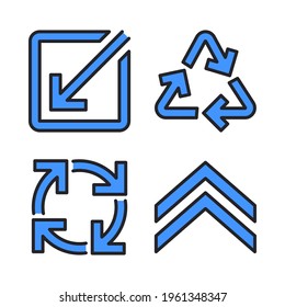 Filas de iconos ajustadas (Línea rellenada) = minimizar, reciclar, redondear flechas, arriba. Perfecto para aplicaciones móviles de sitios web, iconos de aplicaciones, presentación, ilustración y cualquier otro proyecto.
