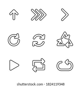 Arrows icons set. Graphic arrows templates. 9 arrows icons isolated on white background. User Interface icons. Vector illustration