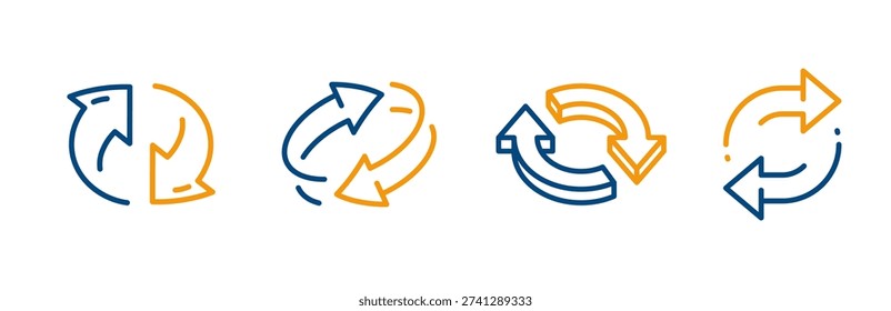 arrows icons, set icon of two arrow spin, epeat or return, double reverse, circle refresh or restart, arrow line vector with editable stroke
