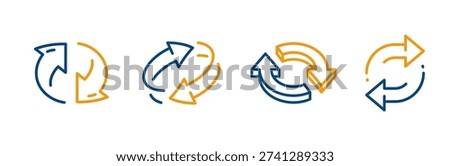 arrows icons, set icon of two arrow spin, epeat or return, double reverse, circle refresh or restart, arrow line vector with editable stroke