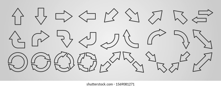 Arrows icons set isolated on gray background. Line icons in a modern style. Vector illustration