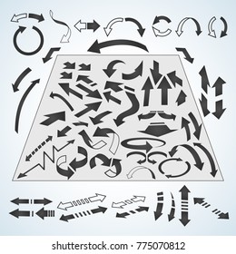 Arrows icons set in isometric 3d style. Black pointers set collection vector illustration