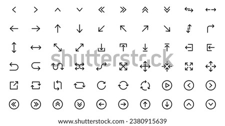 Arrows icons set. Line arrows. Vector arrows of various shapes and directions. Arrow for interface website and app.