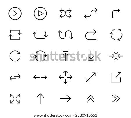 Arrows icons set. Line arrows. Vector arrows of various shapes and directions. Arrow for interface website and app. Editable stroke.