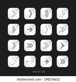 Arrows icons set - monochrome on rounded restangles