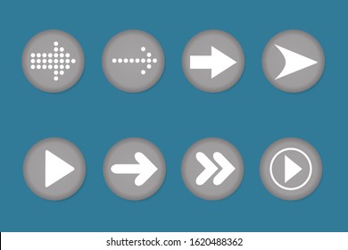 Arrows icons set on blue background. Vector illustration