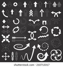 Arrows icons set on chalkboard.