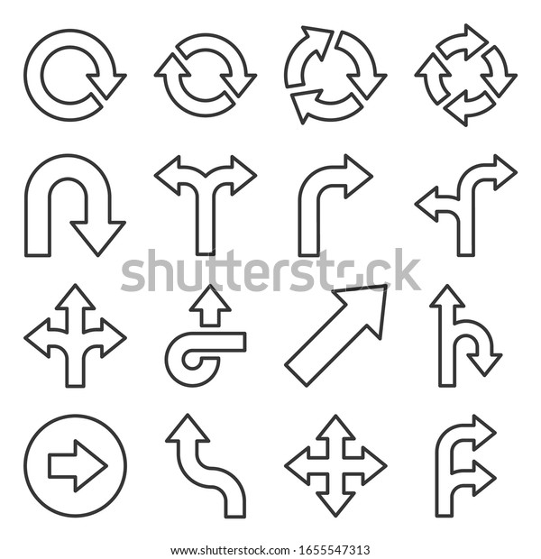 Arrows\
Icons Set on White Background. Line Style\
Vector