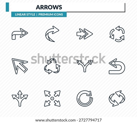 arrows icons set - right arrow curved, right curve, next, return, undo arrow outline vector collection.
