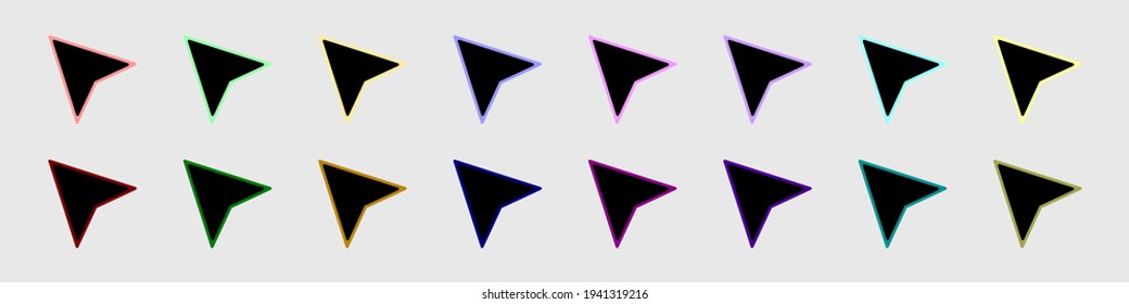 Arrows icons set. Set of simple colored arrow icons in flat style. Trendy set of cursors and pointers icons. Vector set of computer arrows. Vector illustration.