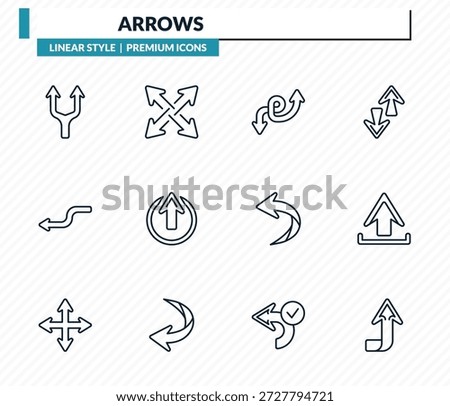 arrows icons set - splitting arrow, expad arrows, double arrow, upload, upward outline vector collection.