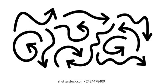 Arrows icons set. Tangled arrows. Linear style. Vector icons