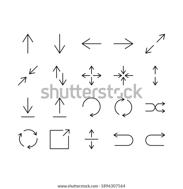Arrows icons. Set of vector arrow icons isolated\
on white background. Arrow for the website and app. Line with\
Editable stroke.