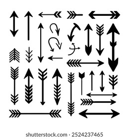 Ícones de setas, setas definem ilustração de vetor isolada no plano de fundo branco