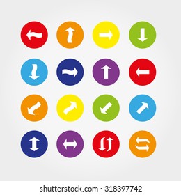 Arrows. Icons set for web and mobile application. Vector illustration on a buttons. Flat design style.