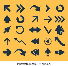 arrows icons, signs, illustrations, silhouettes set, vector