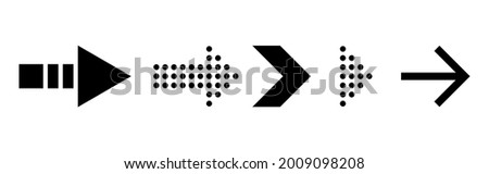 Arrows icons. Simple black arrow on white background. Pointer right direction. Click next template in flat style. Motion icon for web, app, presentation. Vector illustration.