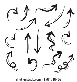 Arrows icons vector hand drawn editable set. Arrow sketch handmade doodle swipe up symbol sign isolated on white background. Simple logo vector design illustration image
