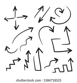 Arrows icons vector hand drawn editable set. Arrow sketch handmade doodle swipe up symbol sign isolated on white background. Simple logo vector design illustration image