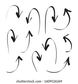 Arrows icons vector hand drawn editable set. Arrow sketch handmade doodle swipe up symbol sign isolated on white background. Simple logo vector design illustration image