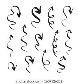 Arrows icons vector hand drawn editable set. Arrow sketch handmade doodle swipe up symbol sign isolated on white background. Simple logo vector design illustration image