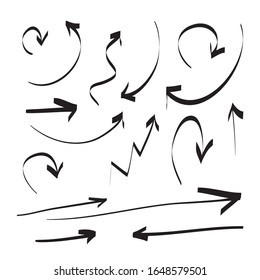 Filas iconos vectorial conjunto editable dibujado a mano. Dibujo de flecha doodle hecho a mano batir el símbolo de signo aislado en fondo blanco. Imagen de diseño vectorial de logotipo simple