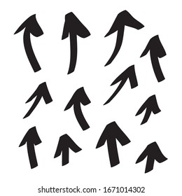 Filas iconos vectorial conjunto editable dibujado a mano. Dibujo de flecha doodle hecho a mano batir el símbolo de signo aislado en fondo blanco. Imagen de diseño vectorial de logotipo simple