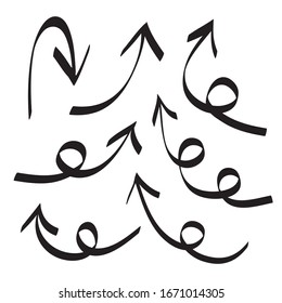 Filas iconos vectorial conjunto editable dibujado a mano. Dibujo de flecha doodle hecho a mano batir el símbolo de signo aislado en fondo blanco. Imagen de diseño vectorial de logotipo simple