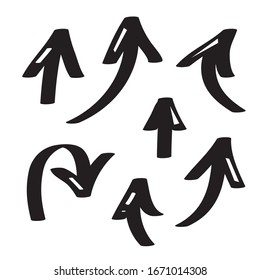 Arrows icons vector hand drawn editable set. Arrow sketch handmade doodle swipe up symbol sign isolated on white background. Simple logo vector design illustration image