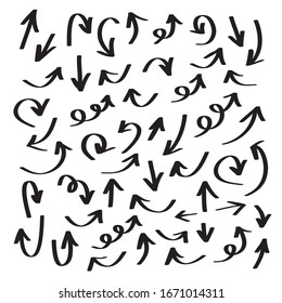 Arrows icons vector hand drawn editable set. Arrow sketch handmade doodle swipe up symbol sign isolated on white background. Simple logo vector design illustration image