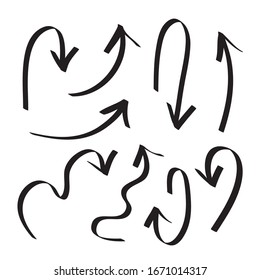 Arrows icons vector hand drawn editable set. Arrow sketch handmade doodle swipe up symbol sign isolated on white background. Simple logo vector design illustration image