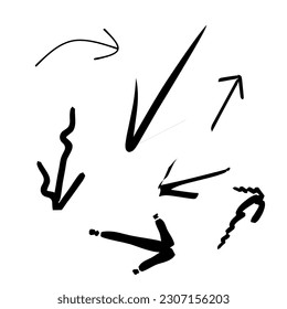 Arrows icons vector hand drawn editable set. Arrow sketch handmade doodle swipe up symbol sign isolated on white background. Simple logo vector design illustration image