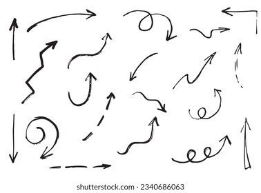 Arrows icons vector hand drawn set. Arrow sketch handmade doodle . isolated on white background. Simple logo design illustration image
