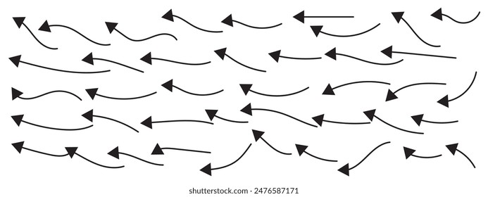 Arrows icons vector hand drawn editable set. Arrow sketch handmade doodle swipe up symbol sign isolated on white background. Simple logo vector design illustration image