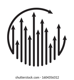 Arrows ilustration circle growing up Vector template, icon, business, abstract, symbol, design, increase, company, growth, illustration, success concept. Simple silhouette in a round frame