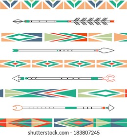 Arrows, Indian elements, Aztec borders and embellishments in vector