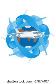 Arrows indicate the direction of air transport. Globe encircle the arrow.