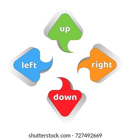 The arrows indicate the direction to the right, left, up, down. Colorful flat arrows Pointers Set Vector