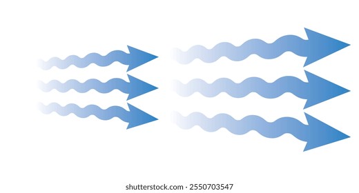 Flechas que indican la dirección del aire fresco. Iconos del vector